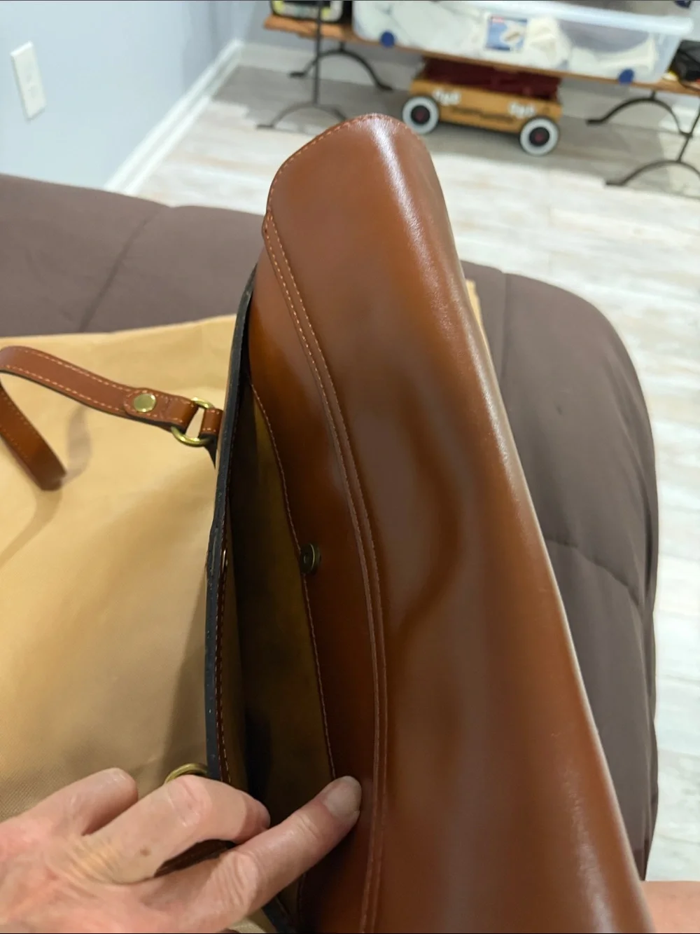 Patricia Nash Cognac Leather Stud-Accent Shoulder Bag